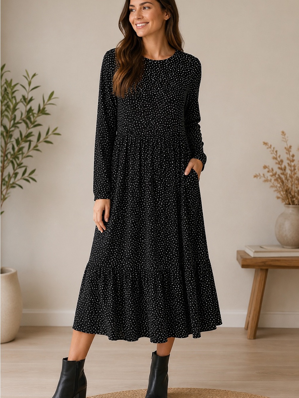 Saint + Sofia Flowy Heart Print Smock Dress